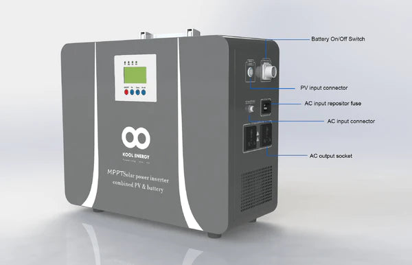 Kool Energy 1kW 25.6V 1x50Ah Lithium Battery Pure Sine Wave Inverter 820W Solar Charge Controller SOL-I-CN-1L