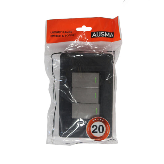 Ausma 3 Lever Switch Lux Range - Black 2x4